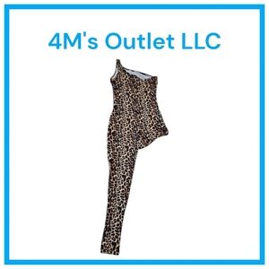 Women's Sexy Leopard Jumpsuit One Shoulder Asymmetric Party Clubwear Jumpsuit